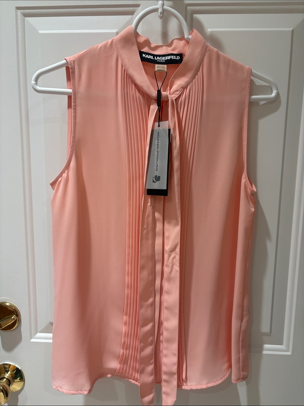 Karl Lagerfeld Sleeveless Pink Tie-Neck Pleated Blouse NWT size XS